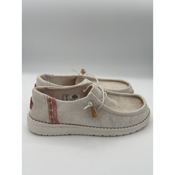 Women’s Hey Dude Size 8 White Canvas Loafers - Picture 3 of 7